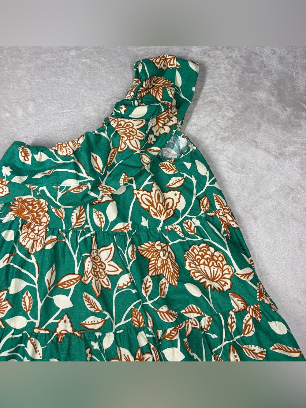 Sezane Leanore Gemini Floral Print One Shoulder Tiered Ruffle Green Dress 34 XS - Picture 11 of 16